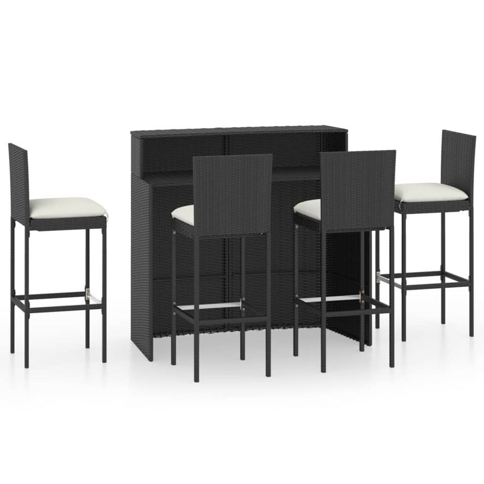 Ensemble de bar de jardin avec coussins 5 pcs Noir 5 - Photo n°1