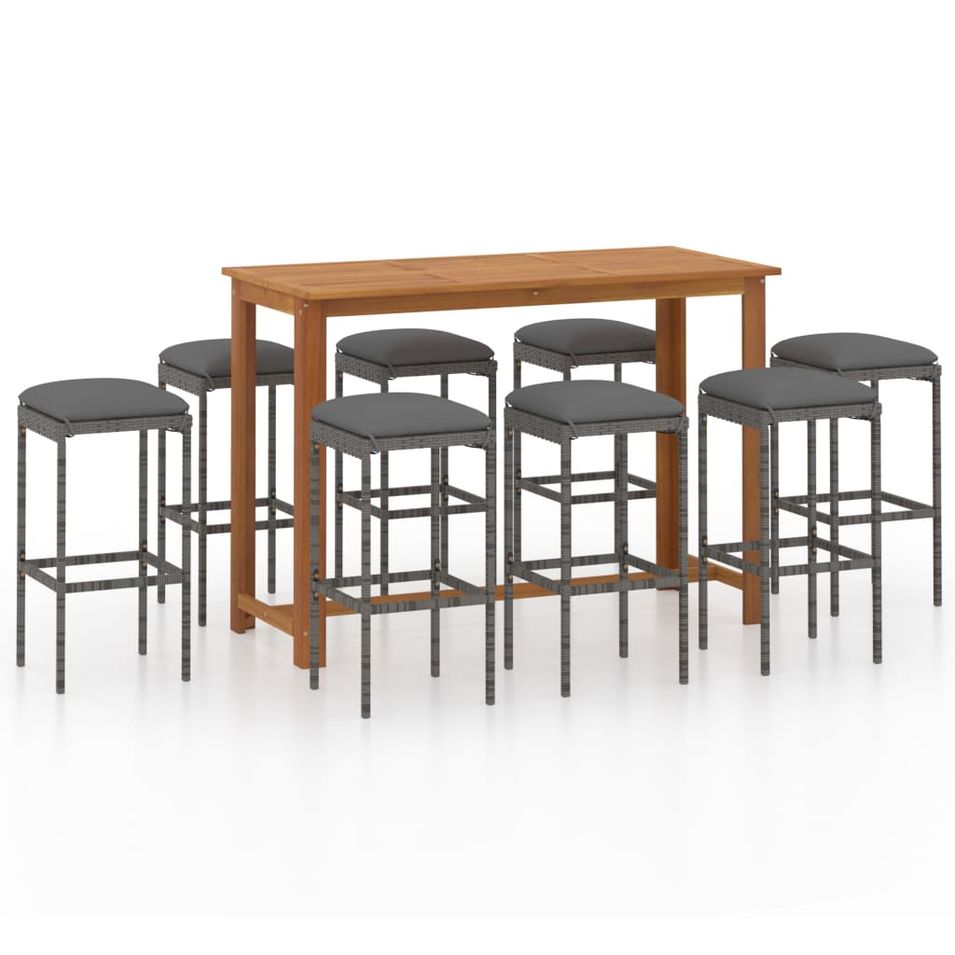 Ensemble de bar de jardin avec coussins 9 pcs Gris - Photo n°1