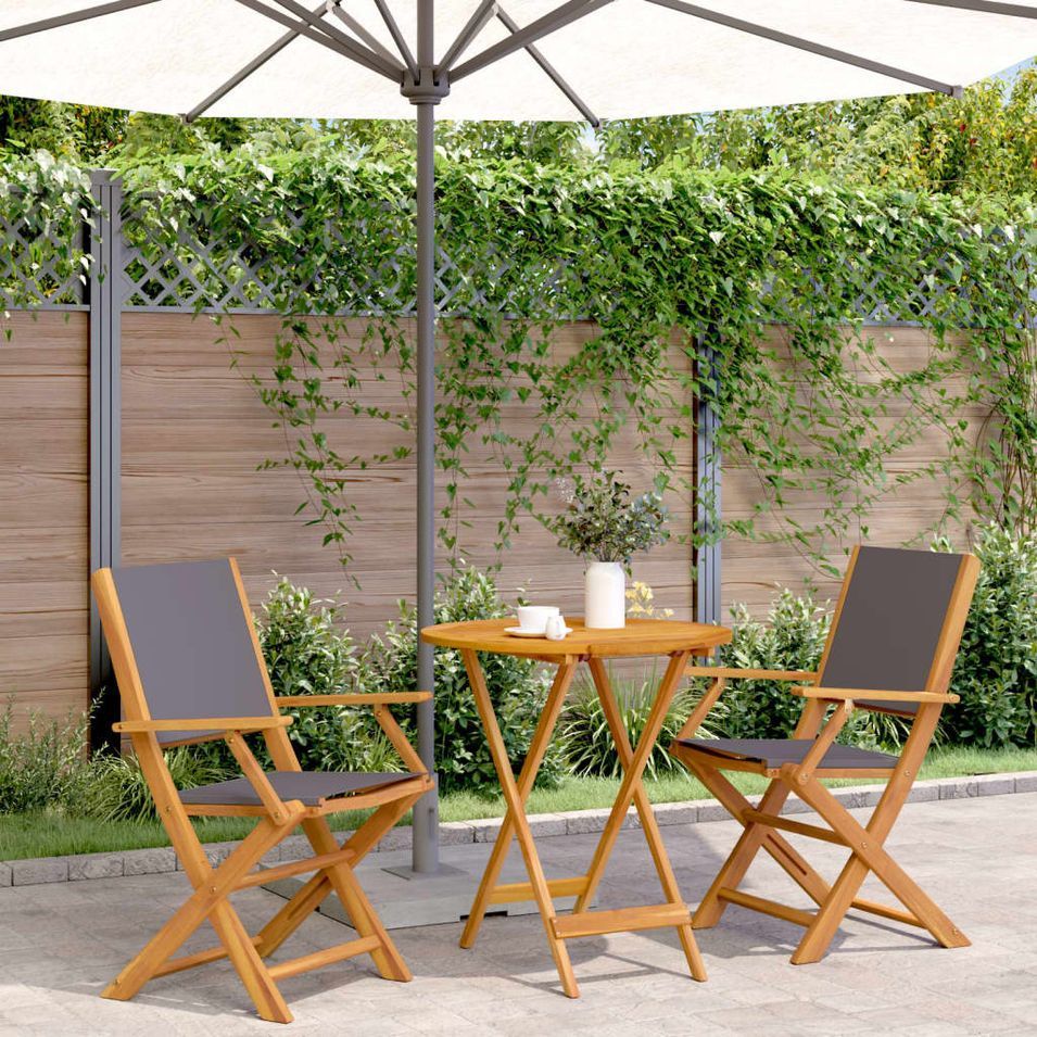 Ensemble de bistro 3 pcs anthracite tissu et bois massif - Photo n°1