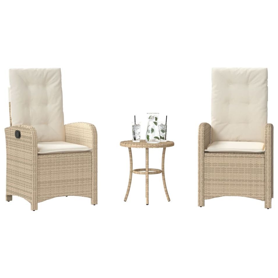 Ensemble de bistro 3 pcs avec coussins beige résine tressée - Photo n°1