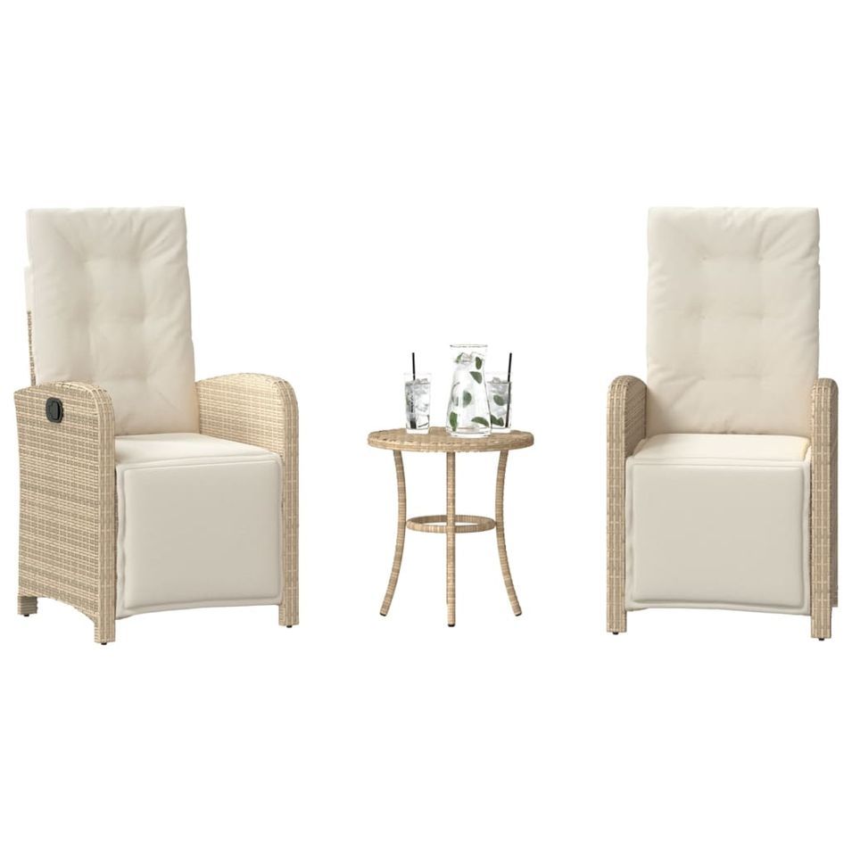 Ensemble de bistro 3 pcs avec coussins beige résine tressée - Photo n°1