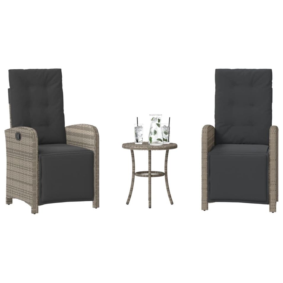 Ensemble de bistro 3 pcs avec coussins gris résine tressée - Photo n°1