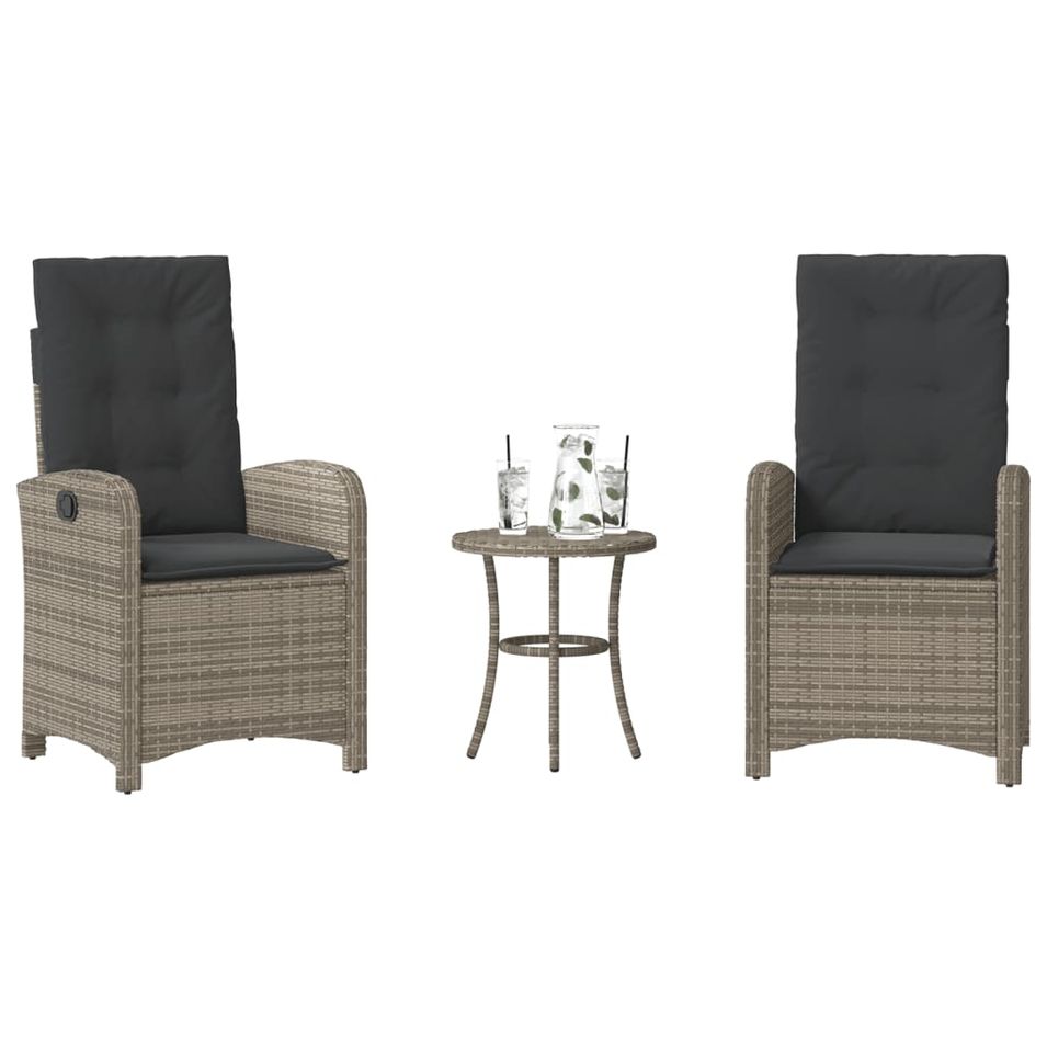 Ensemble de bistro 3 pcs avec coussins gris résine tressée - Photo n°1
