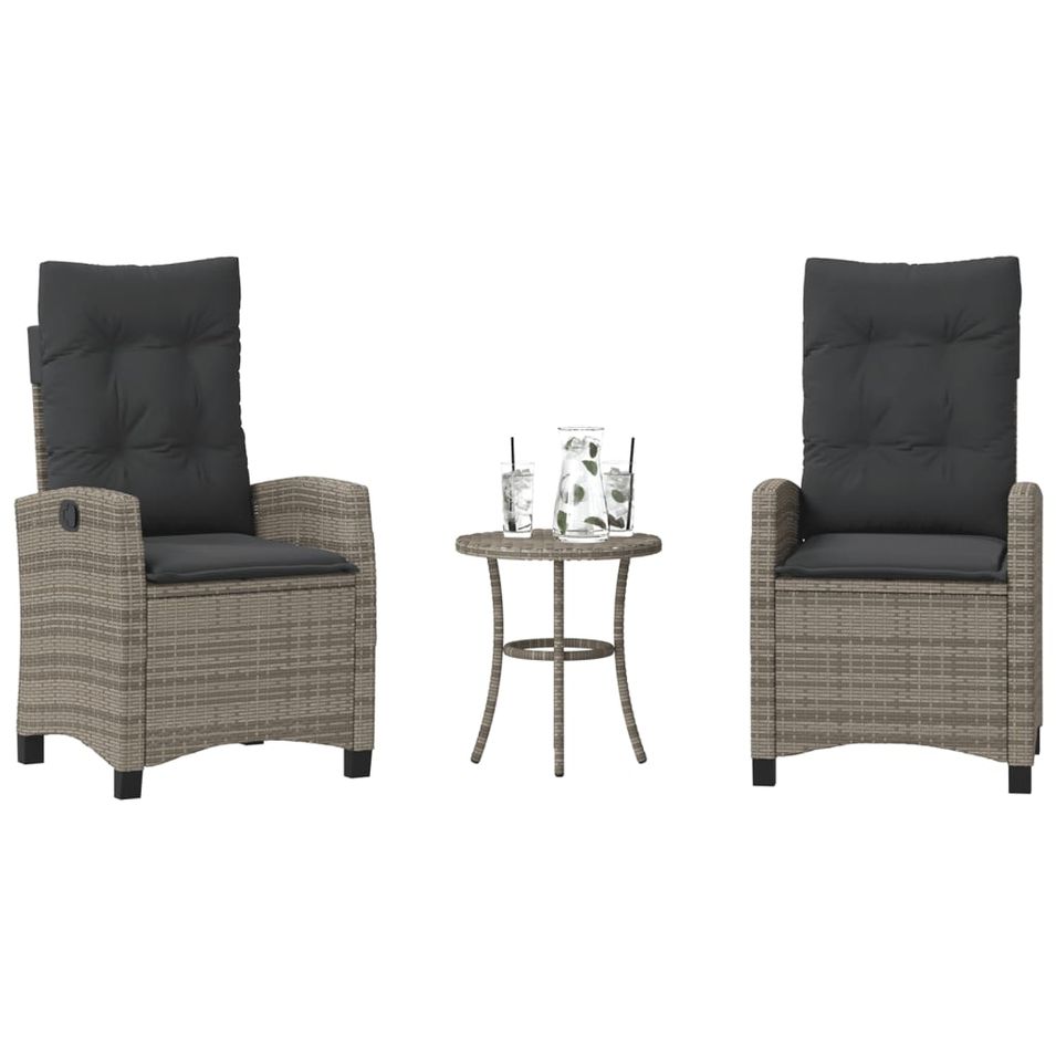 Ensemble de bistro 3 pcs avec coussins gris résine tressée - Photo n°1