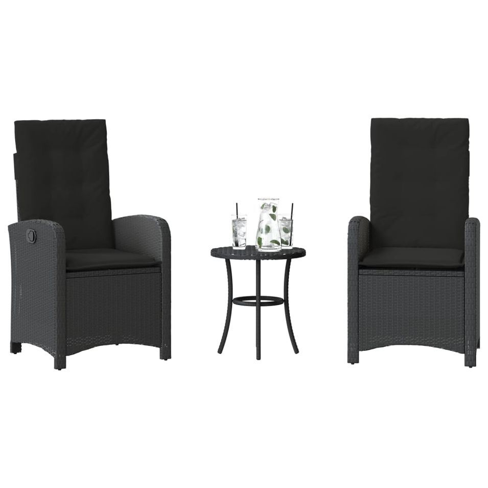 Ensemble de bistro 3 pcs avec coussins noir résine tressée - Photo n°1