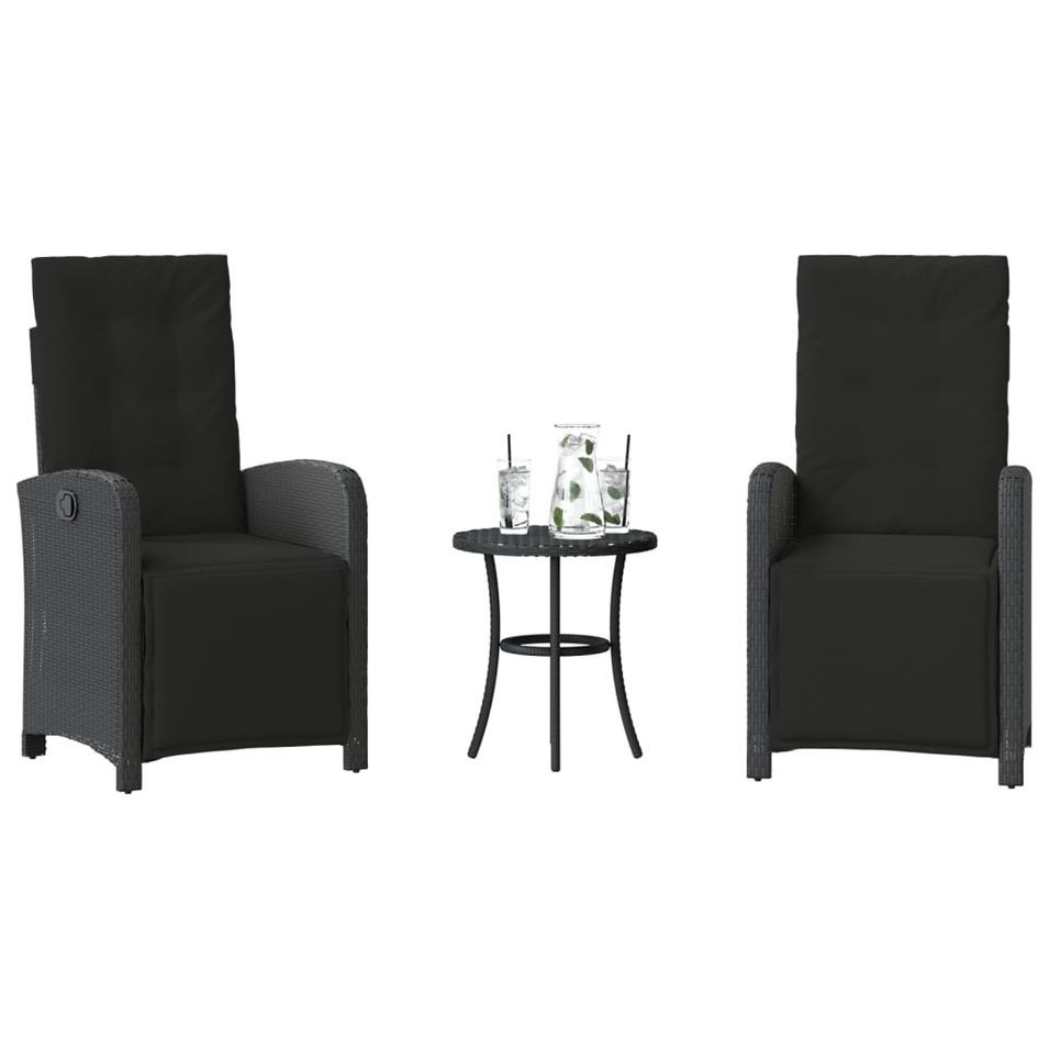 Ensemble de bistro 3 pcs avec coussins noir résine tressée - Photo n°1