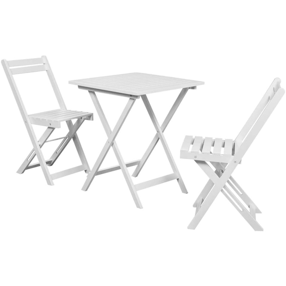 Ensemble de bistro 3 pcs Bois d'acacia massif Blanc - Photo n°1