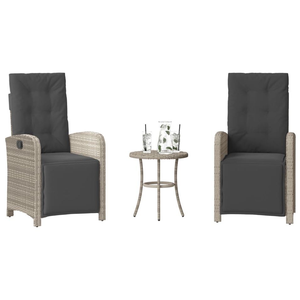 Ensemble de bistro 3 pcs et coussins gris clair résine tressée - Photo n°1