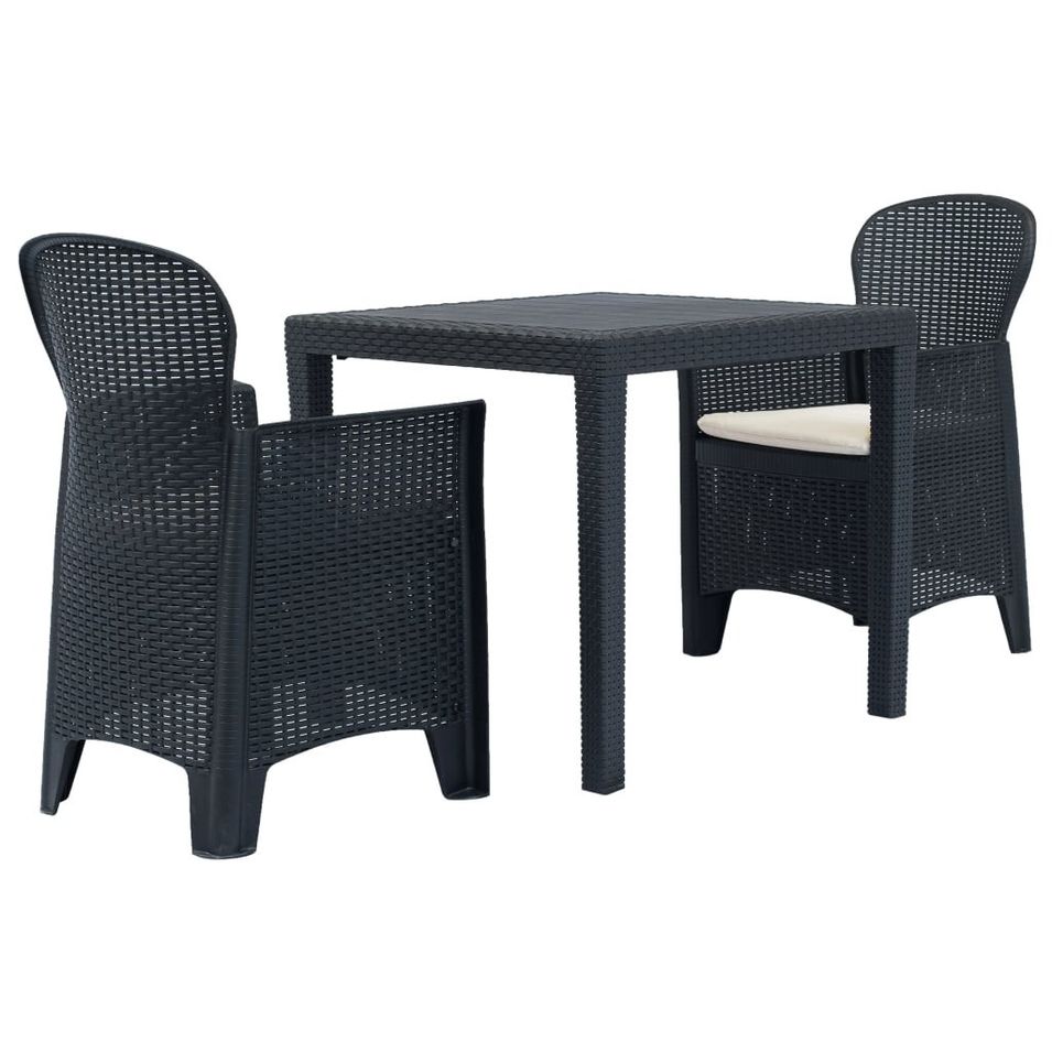 Ensemble de bistro 3 pcs Plastique Anthracite Aspect de rotin - Photo n°1