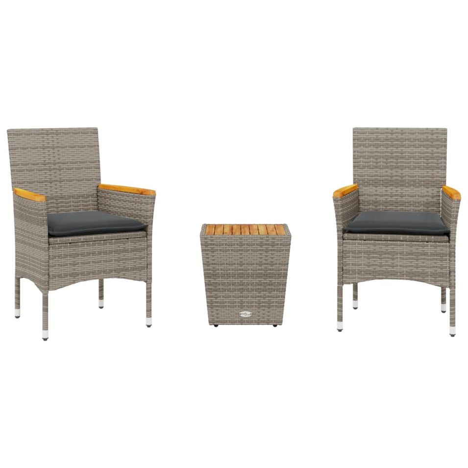 Ensemble de bistro avec coussins 3 pcs gris rotin et verre - Photo n°1