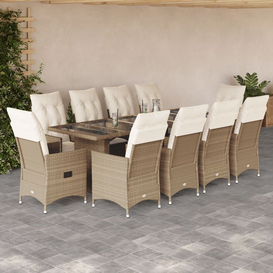 Ensemble de bistro de jardin 11 pcs coussins beige poly rotin - Photo n°1