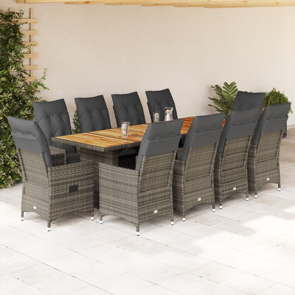 Ensemble de bistro de jardin 11 pcs coussins gris poly rotin - Photo n°1