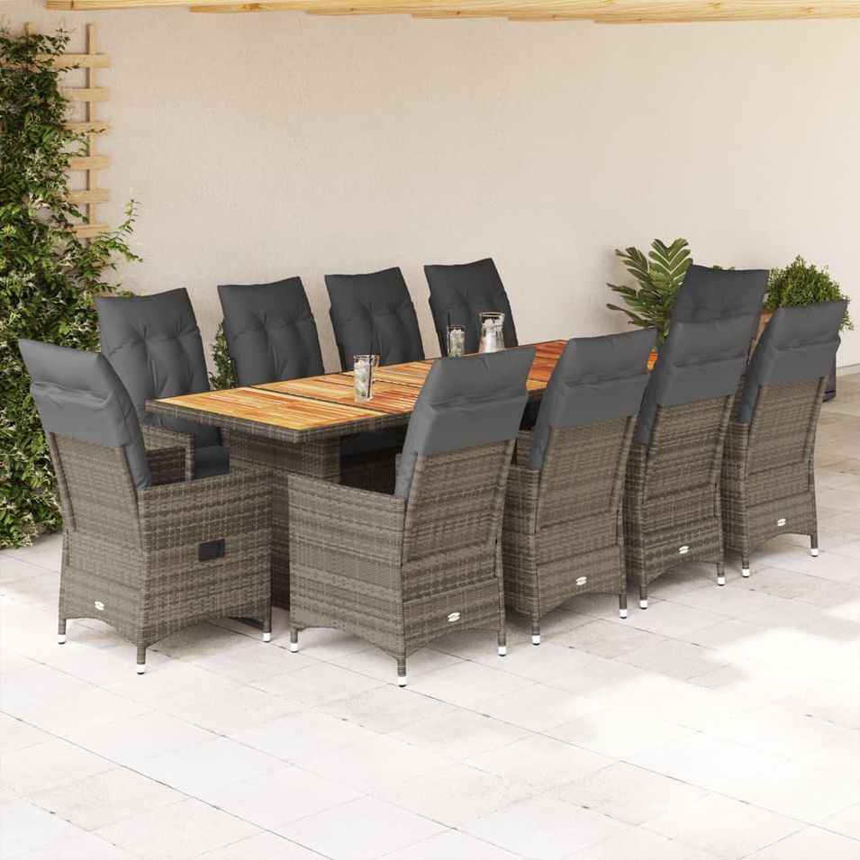 Ensemble de bistro de jardin 11 pcs coussins gris poly rotin - Photo n°1