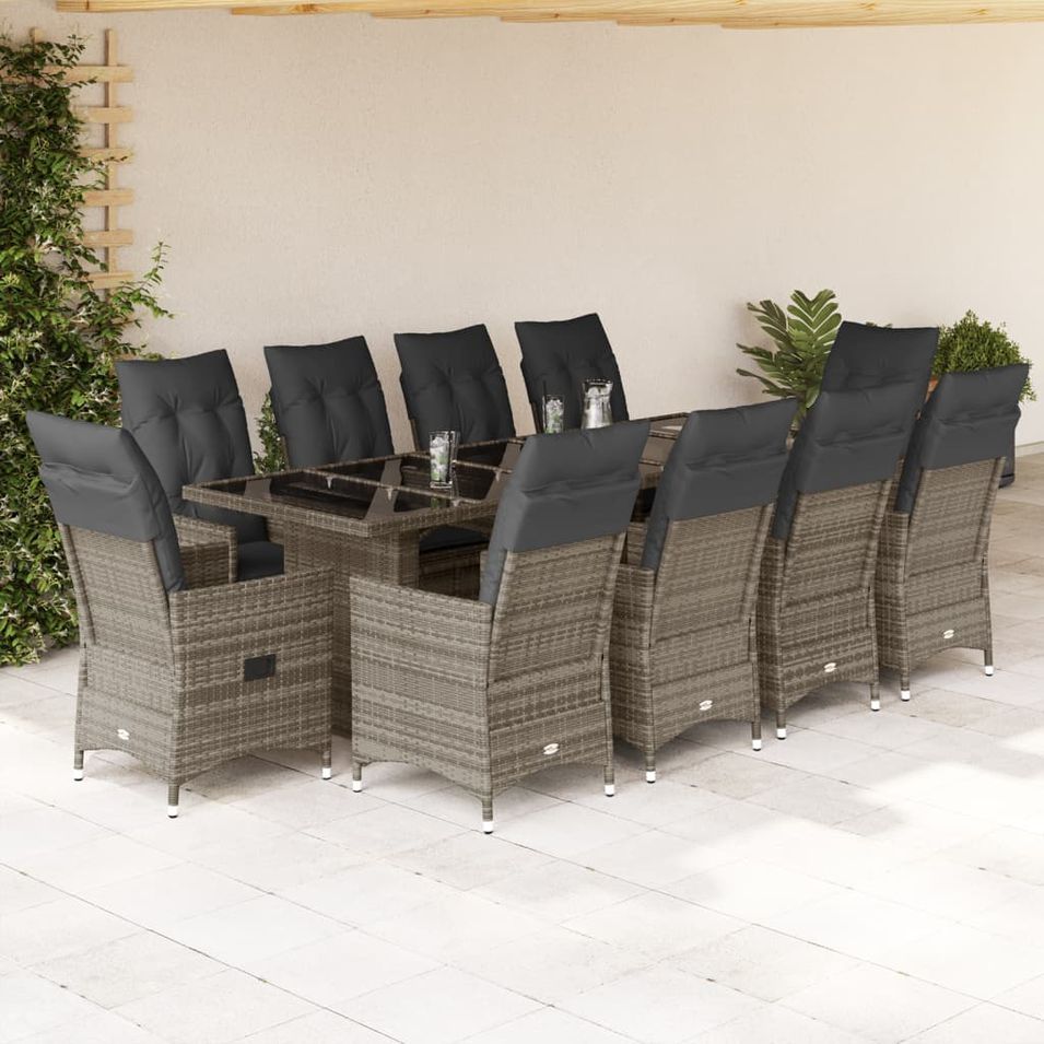 Ensemble de bistro de jardin 11 pcs coussins gris poly rotin - Photo n°1