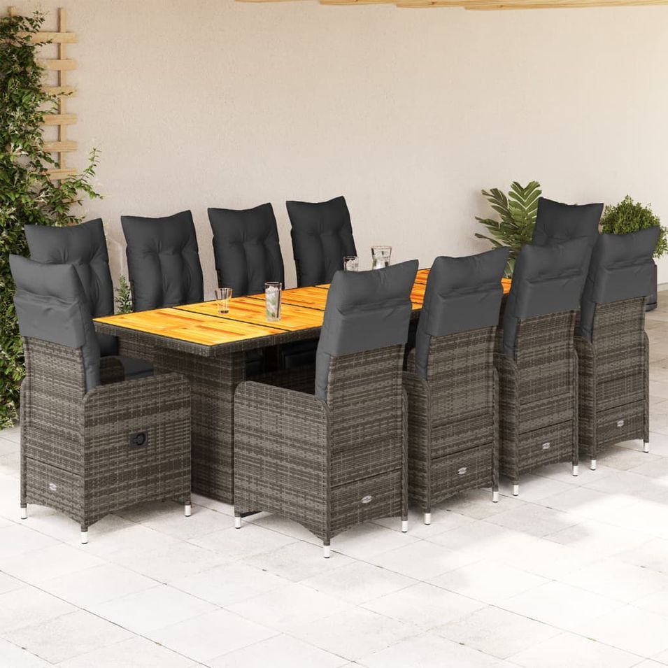 Ensemble de bistro de jardin 11 pcs coussins gris poly rotin - Photo n°1
