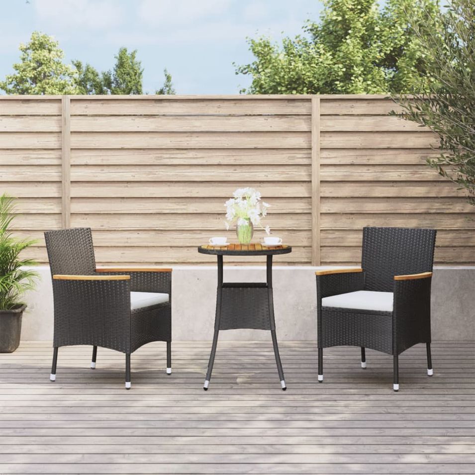 Ensemble de bistro de jardin 3 pcs coussins noir poly rotin - Photo n°1