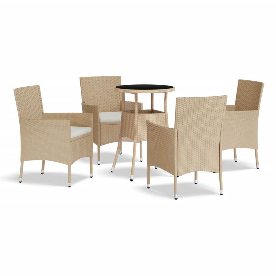 Ensemble de bistro de jardin 5 pcs coussins beige poly rotin - Photo n°1