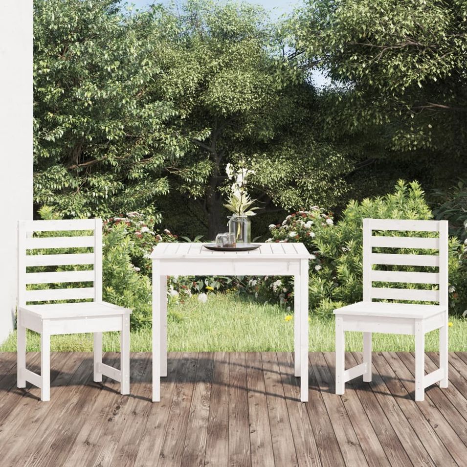Ensemble de bistrot de jardin 3 pcs blanc bois de pin massif - Photo n°1