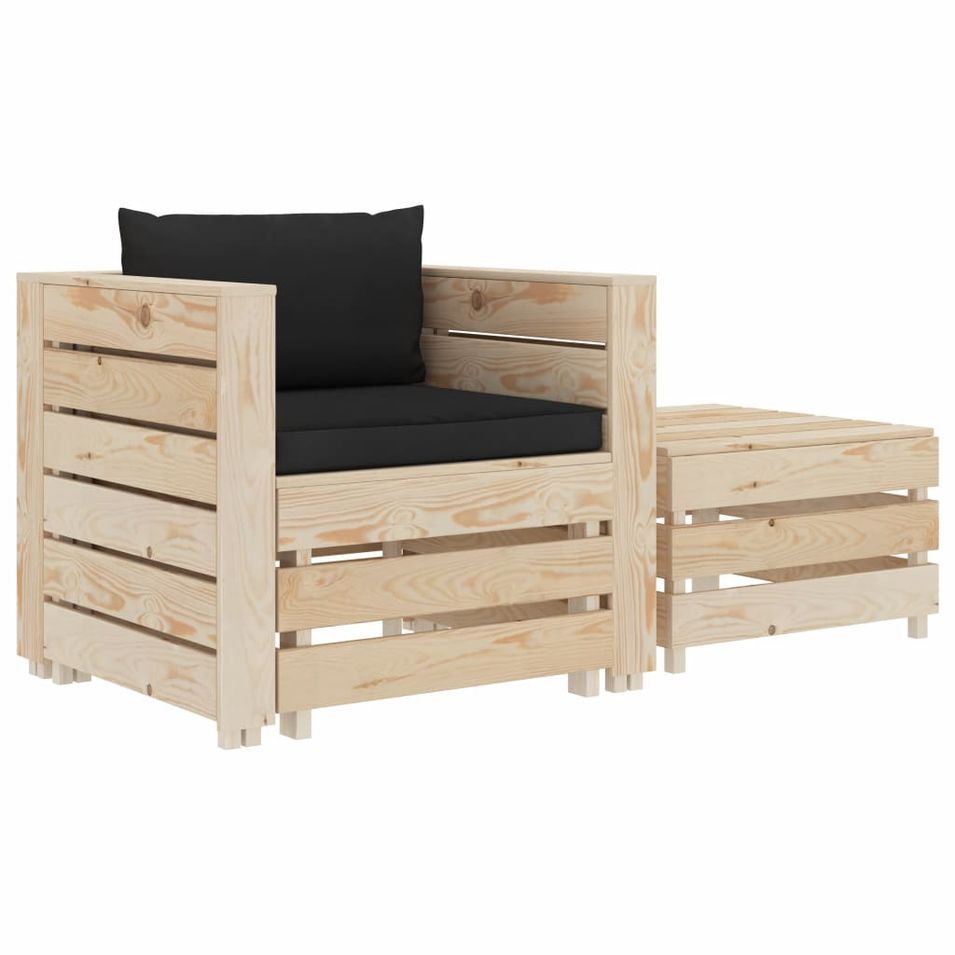Ensemble de canapé palette 2 pcs avec coussin noir Bois - Photo n°1