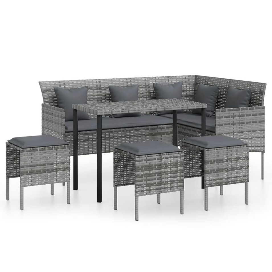Ensemble de canapés en L 5pcs avec coussins Résine tressée Gris - Photo n°1