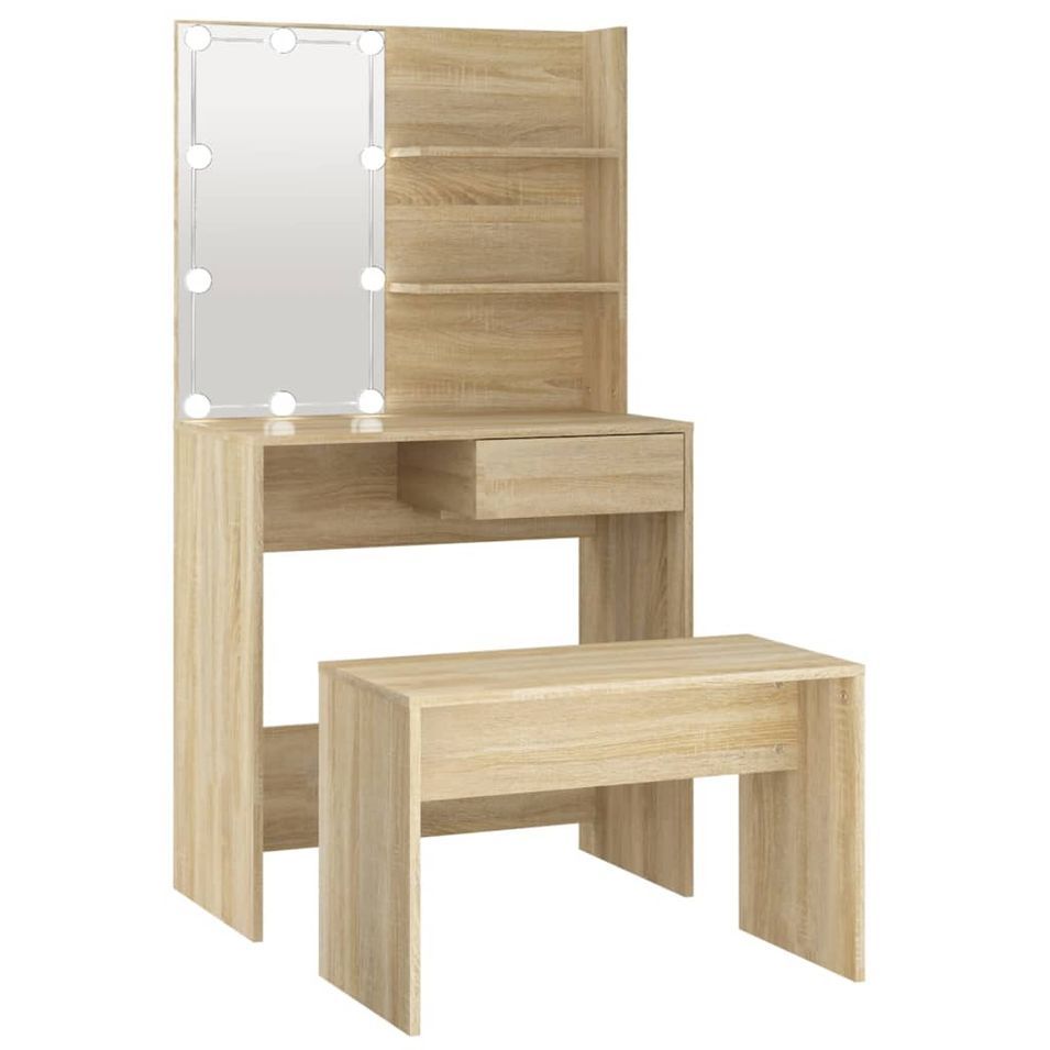Ensemble de coiffeuse avec LED Chêne Sonoma Bois d'ingénierie - Photo n°1