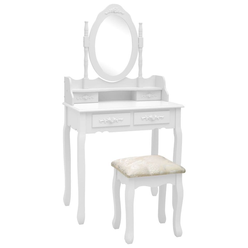 Ensemble de coiffeuse avec tabouret Blanc 75x69x140cm Paulownia - Photo n°1