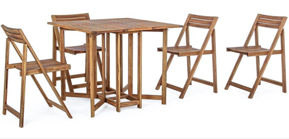 Ensemble de jardin NOEMI – Table pliante modulable + 4 chaises pliantes en acacia huilé - Photo n°1