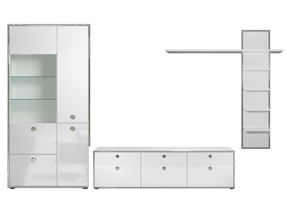 Ensemble de meuble de séjour 3 pièces laqué gris Fania - Photo n°1