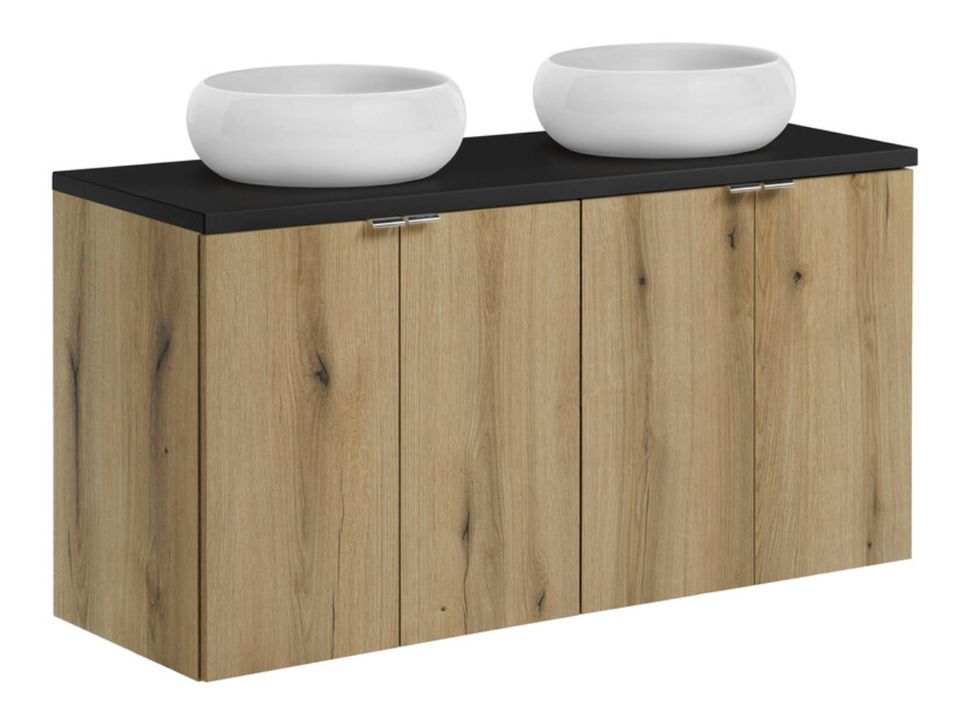Ensemble de meuble salle de bain suspendu 4 portes NOVA OAK 120 cm avec 2 vasques blanches à poser WIKI - Photo n°1