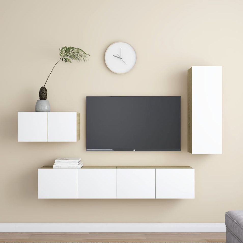 Ensemble de meuble TV 4 pcs Blanc et chêne sonoma 11 - Photo n°1