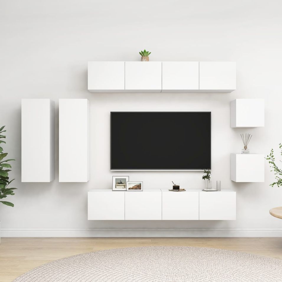 Ensemble de meuble TV 8 pcs Blanc 8 - Photo n°1