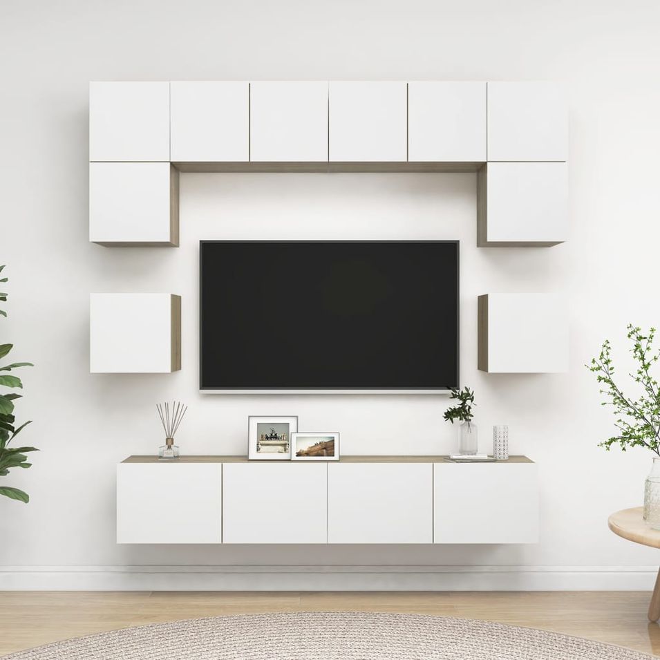 Ensemble de meuble TV 8 pcs Blanc et chêne sonoma 7 - Photo n°1