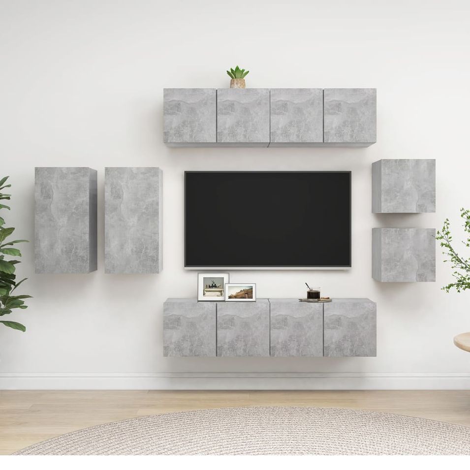 Ensemble de meuble TV 8 pcs Gris béton - Photo n°1