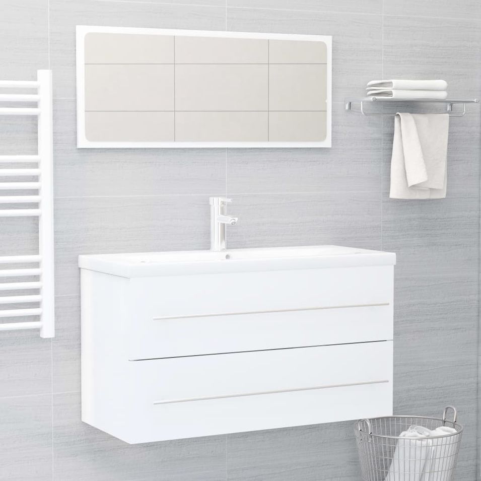 Ensemble de meubles de bain 2 pcs Blanc brillant 5 - Photo n°1