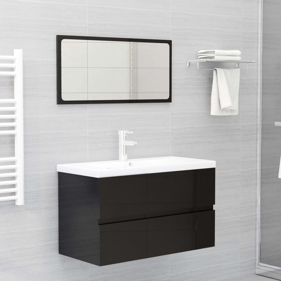 Ensemble de meubles de bain 2 pcs Noir brillant 2 - Photo n°1