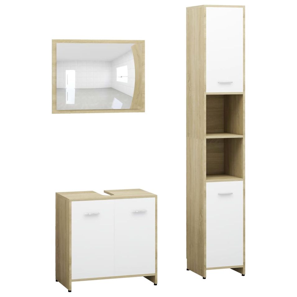 Ensemble de meubles de bain 3 pcs Blanc chêne sonoma 2 - Photo n°1