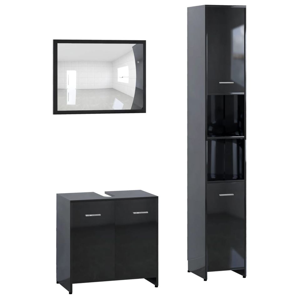 Ensemble de meubles de bain 3 pcs Noir brillant 5 - Photo n°1