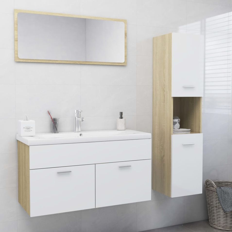 Ensemble de meubles de bain Blanc et chêne sonoma 34 - Photo n°1