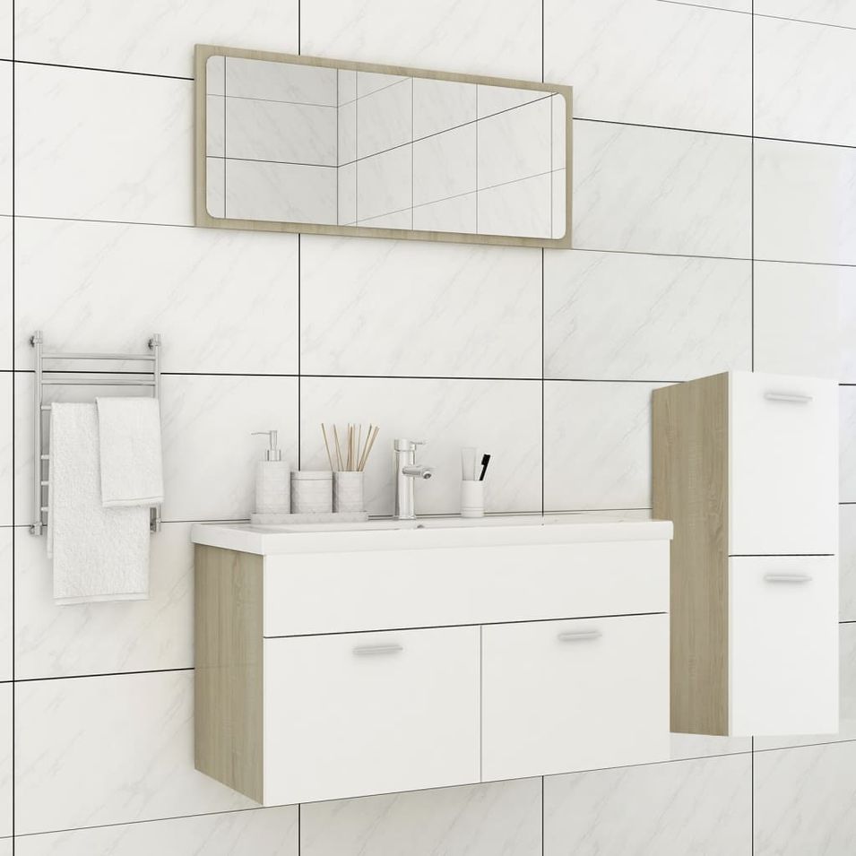 Ensemble de meubles de bain Blanc et chêne sonoma 43 - Photo n°1