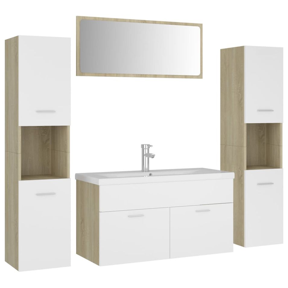 Ensemble de meubles de bain Blanc et chêne sonoma 47 - Photo n°1