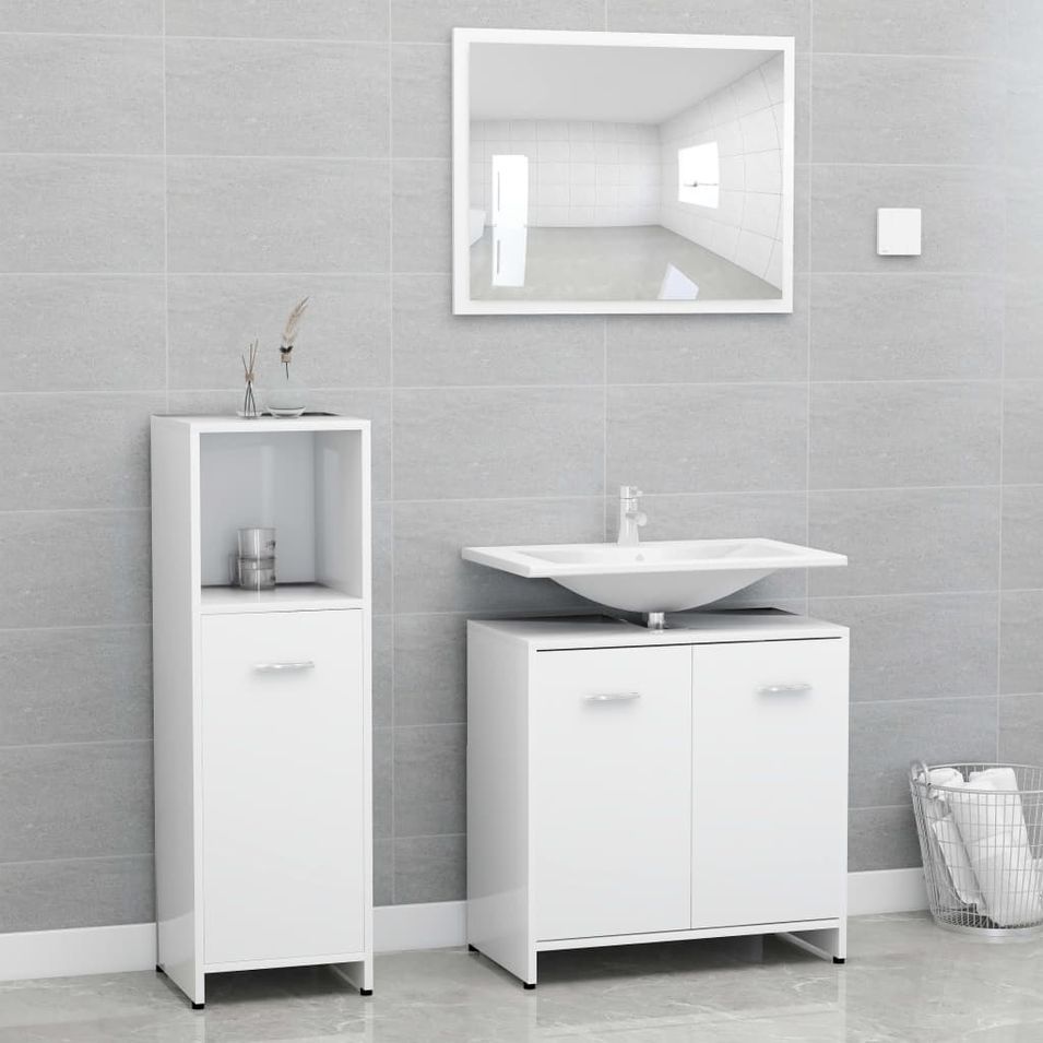 Ensemble de meubles de salle de bain 3 pcs Blanc 2 - Photo n°1