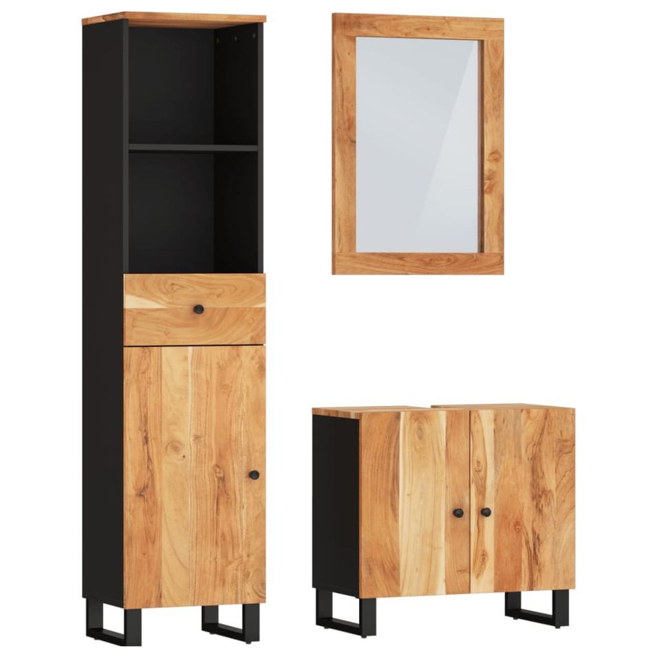 Ensemble de meubles de salle de bain 3 pcs bois massif d'acacia - Photo n°1