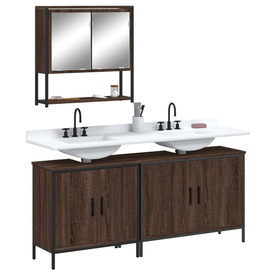 Ensemble de meubles de salle de bain 3 pcs Chêne marron - Photo n°1