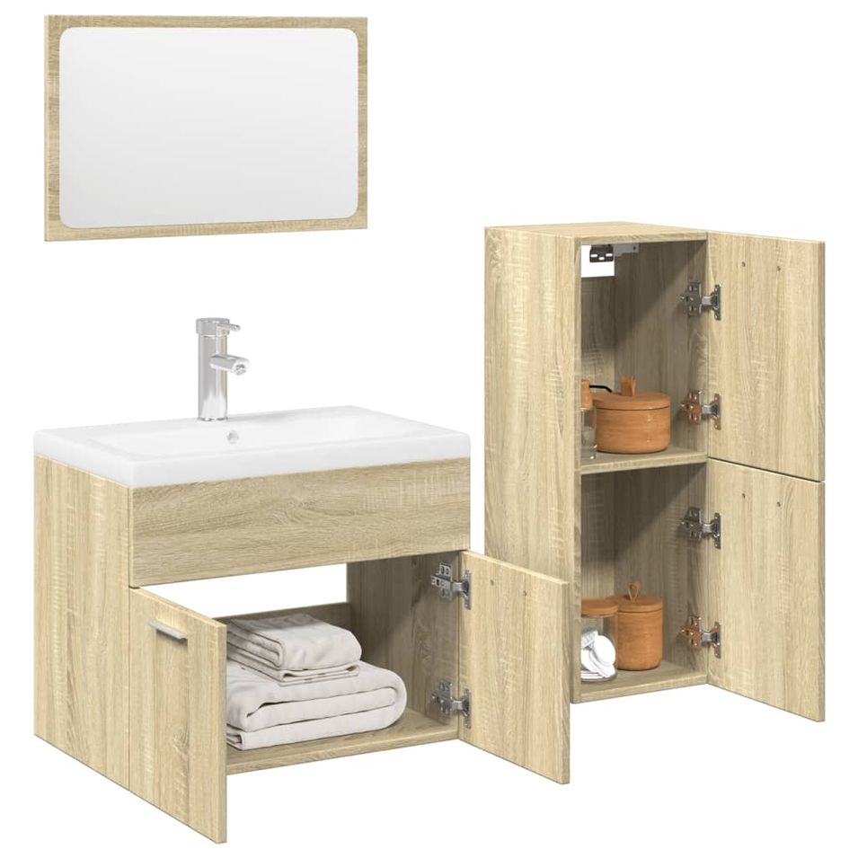 Ensemble de meubles de salle de bain 3 pcs chêne sonoma - Photo n°1