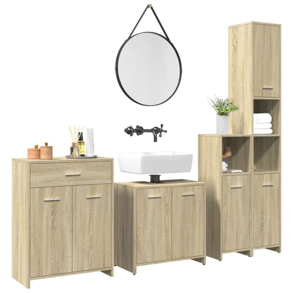Ensemble de meubles de salle de bain 4 pcs chêne sonoma - Photo n°1