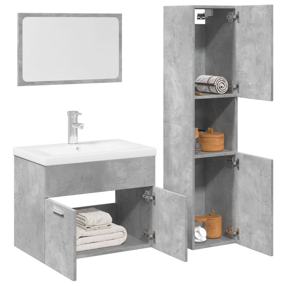 Ensemble de meubles de salle de bain 4 pcs gris béton - Photo n°1
