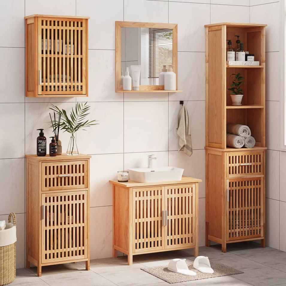 Ensemble de meubles de salle de bain 5 pcs bois massif de noyer - Photo n°1