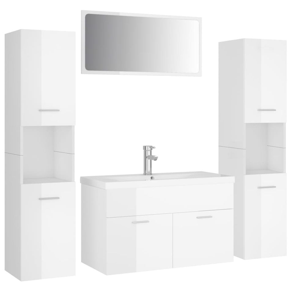 Ensemble de meubles de salle de bain Blanc brillant 10 - Photo n°1