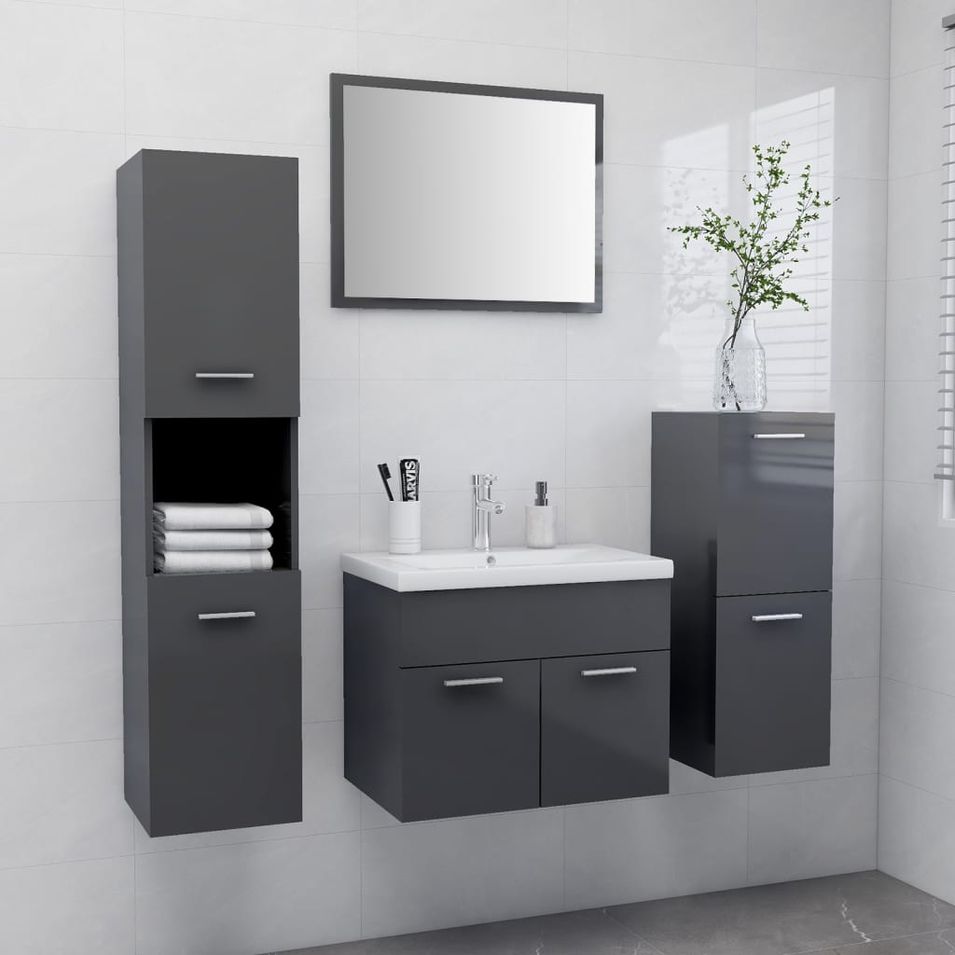 Ensemble de meubles de salle de bain Gris brillant 16 - Photo n°1