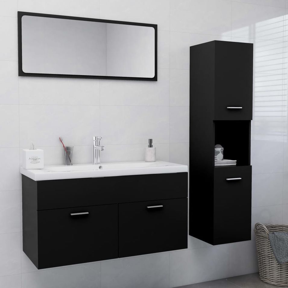 Ensemble de meubles de salle de bain Noir 22 - Photo n°2